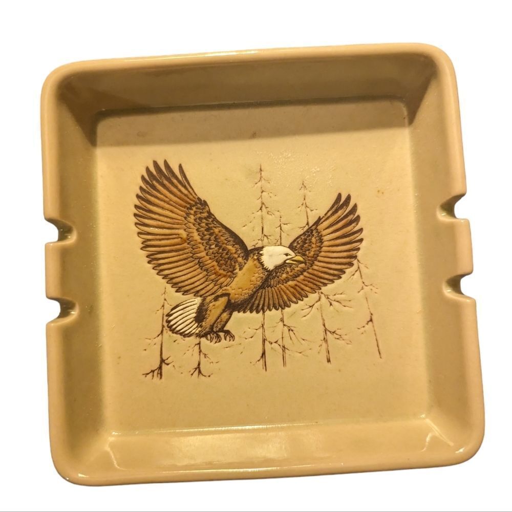 Vintage Rare Handcrafted Bald‎ Eagle Otagiri ceramic ashtray Japan